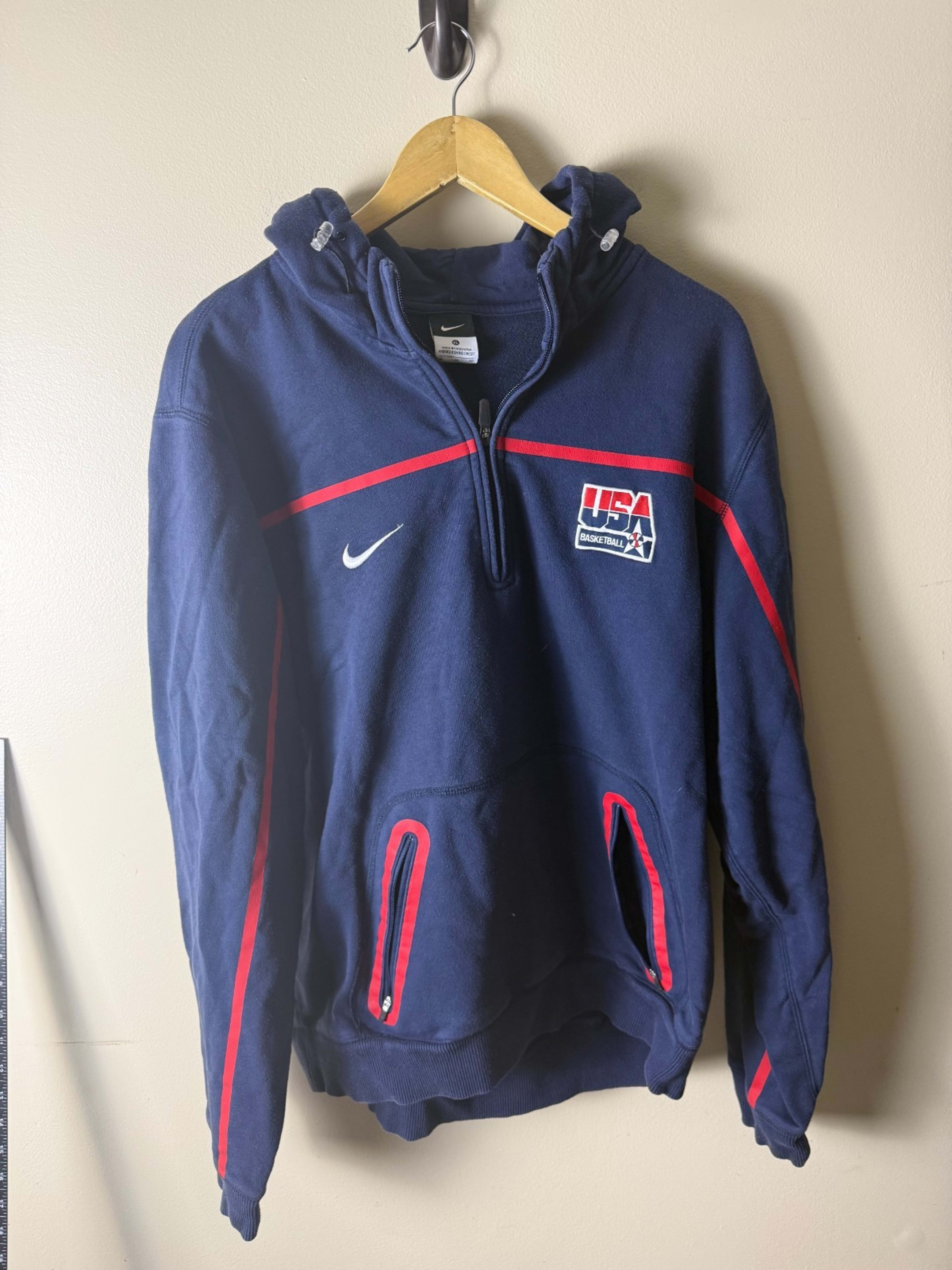 Vintage Nike USA Basketball 1/4 Zip Hoodie Mens XL Navy Blue