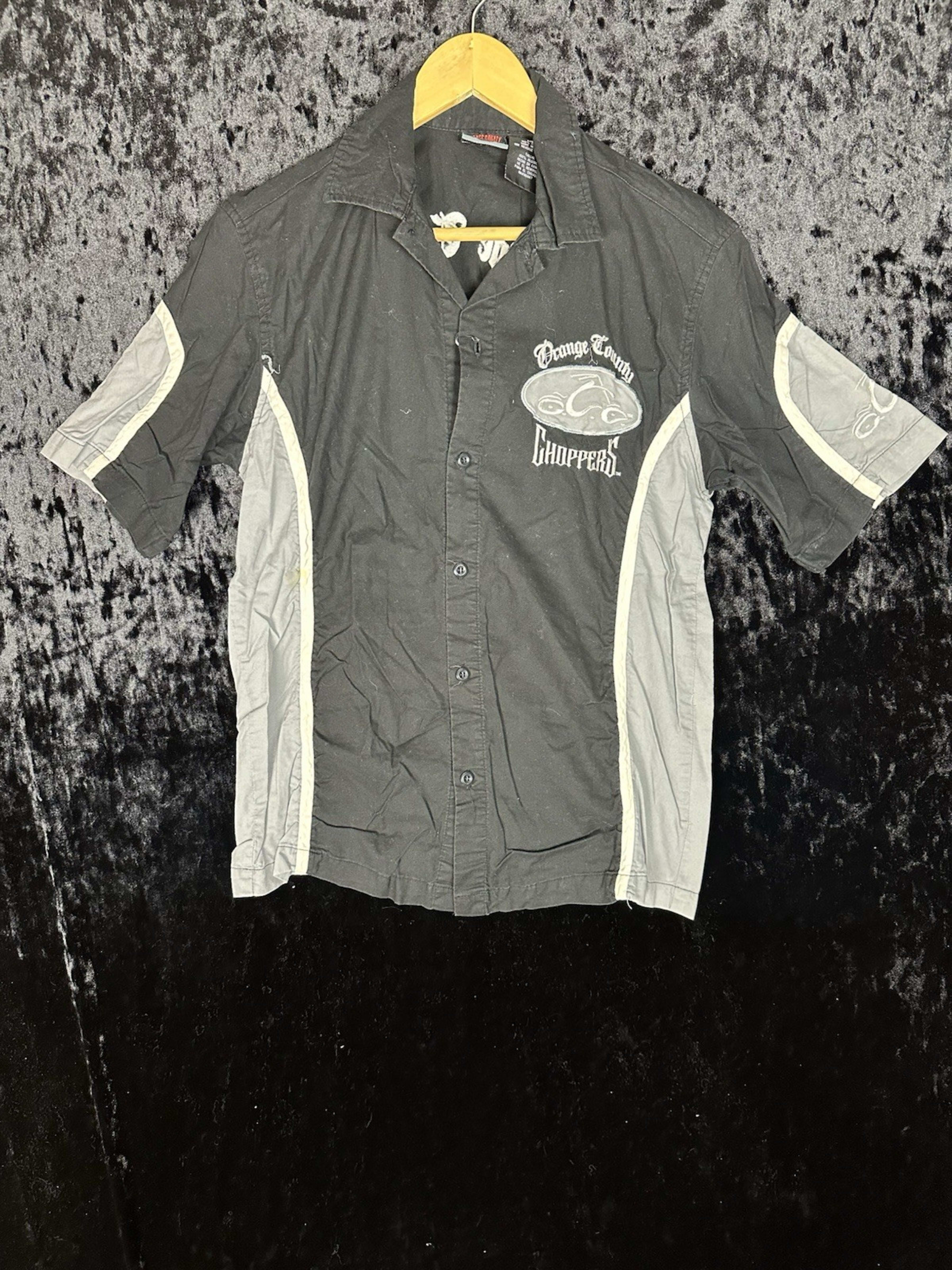 Orange County Choppers Button Up Shirt Mens S Black Short Sleeve Garage Graphic
