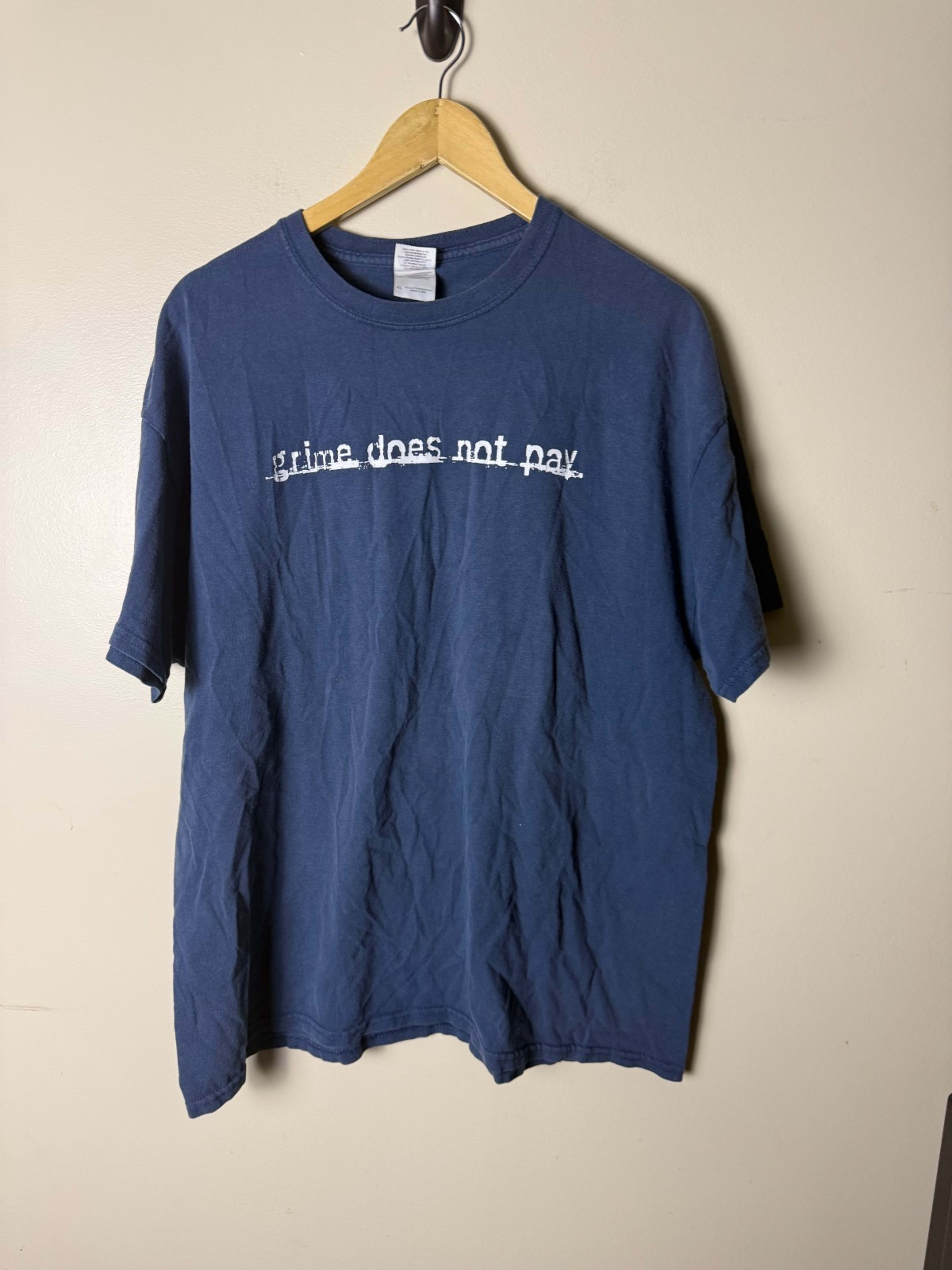 Gildan Grime Does Not Pay Navy Blue T Shirt Mens XL Short Sleeve
