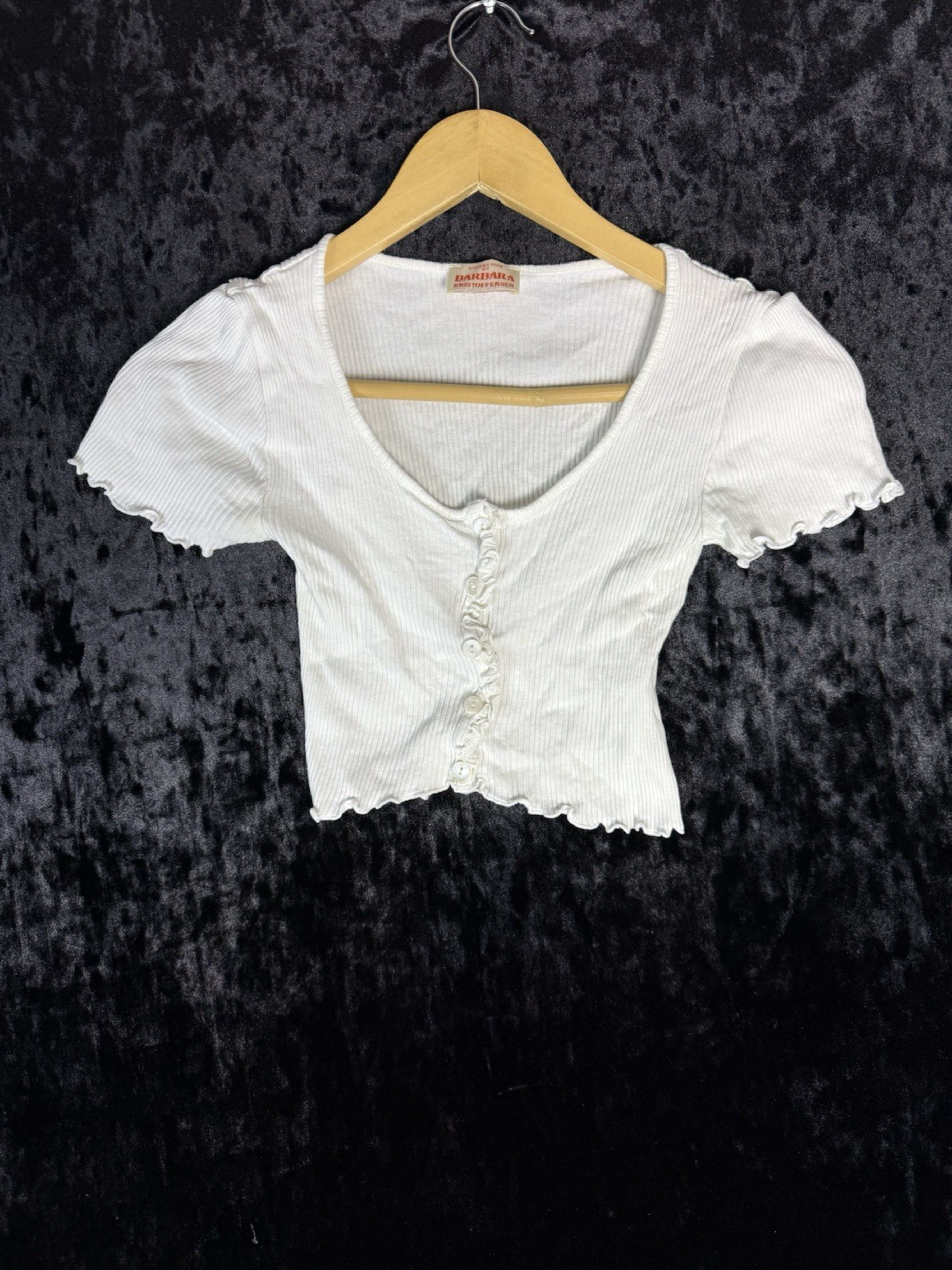 Barbara Kristoffersen Crop Top Button Front Womens S White Casual
