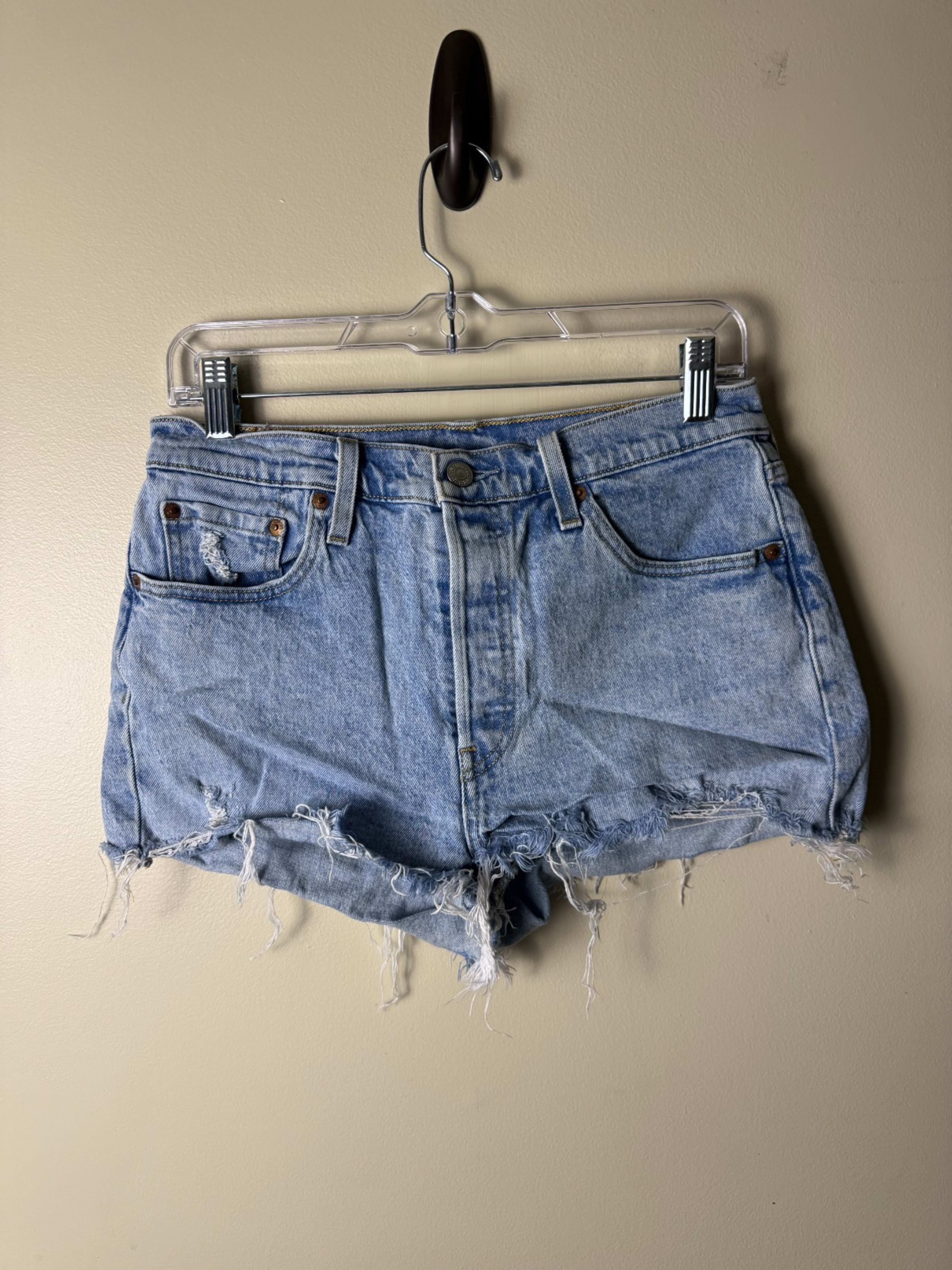 Levi's 501 Original Shorts Womens 28 Blue Distressed Cut Off Button Fly