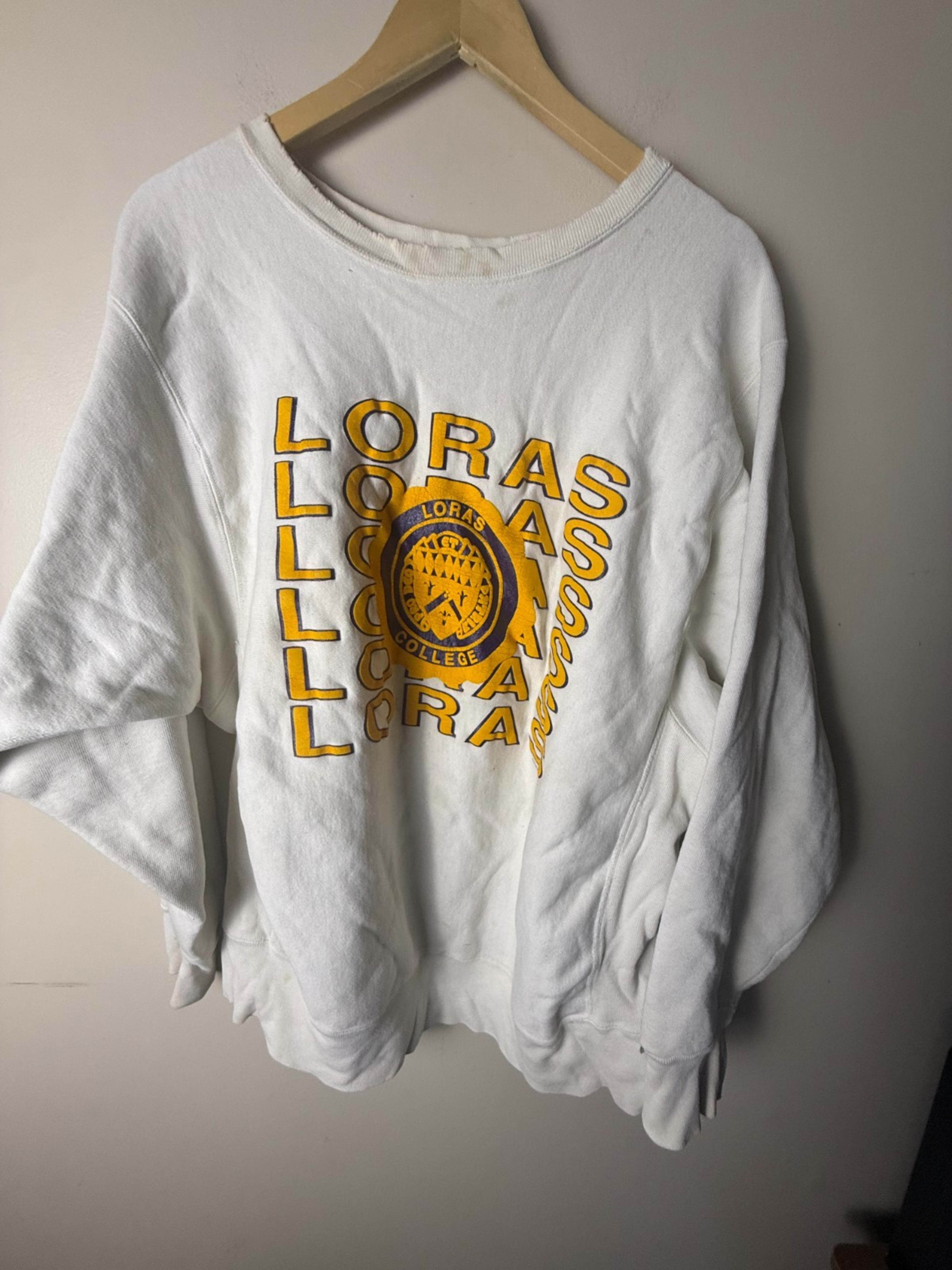 Vintage Loras College Sweatshirt Mens XL White Made in USA Crewneck
