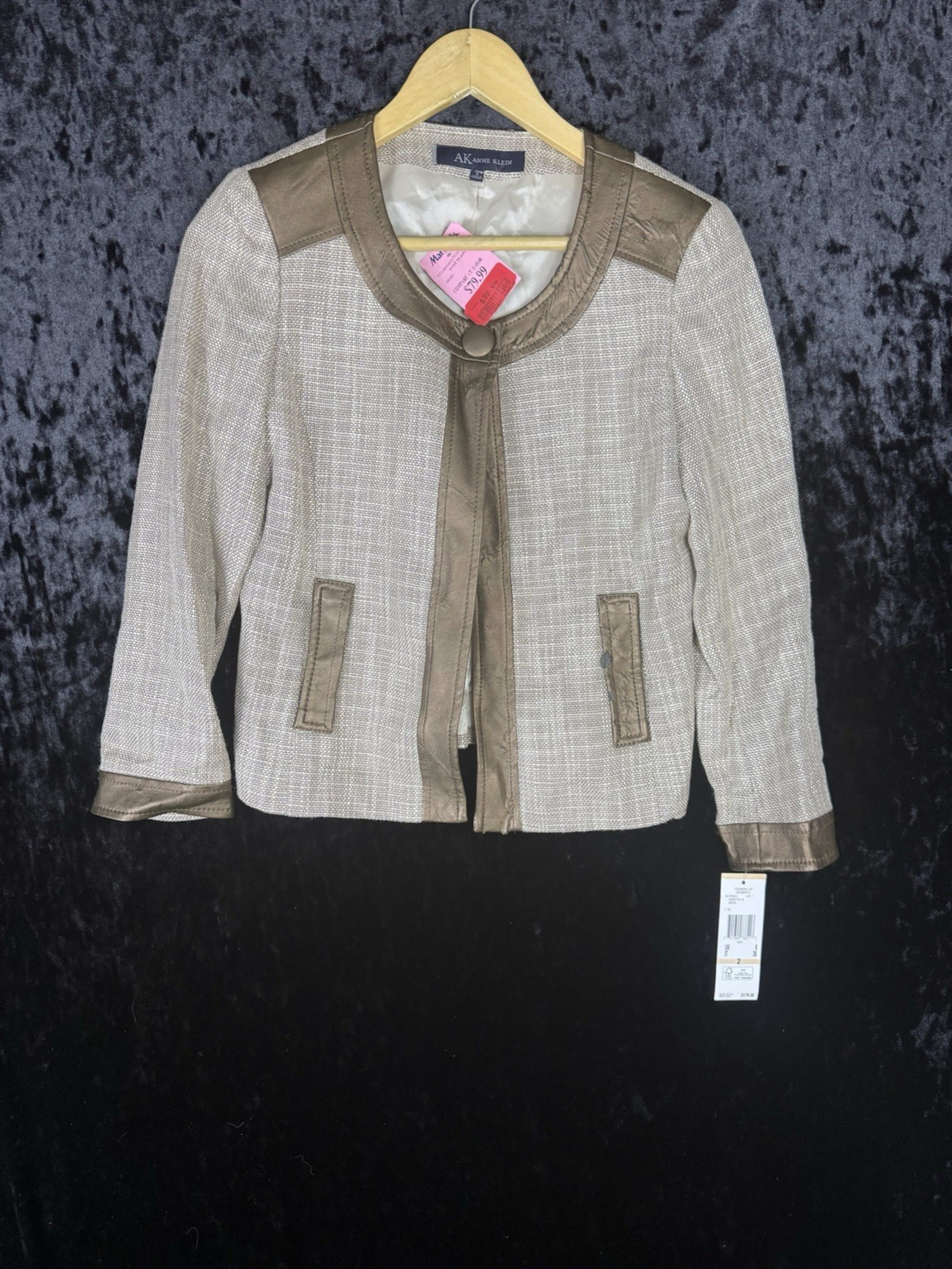Anne Klein Tweed Blazer Jacket Womens 2 Brown One Button NWT MSRP $179