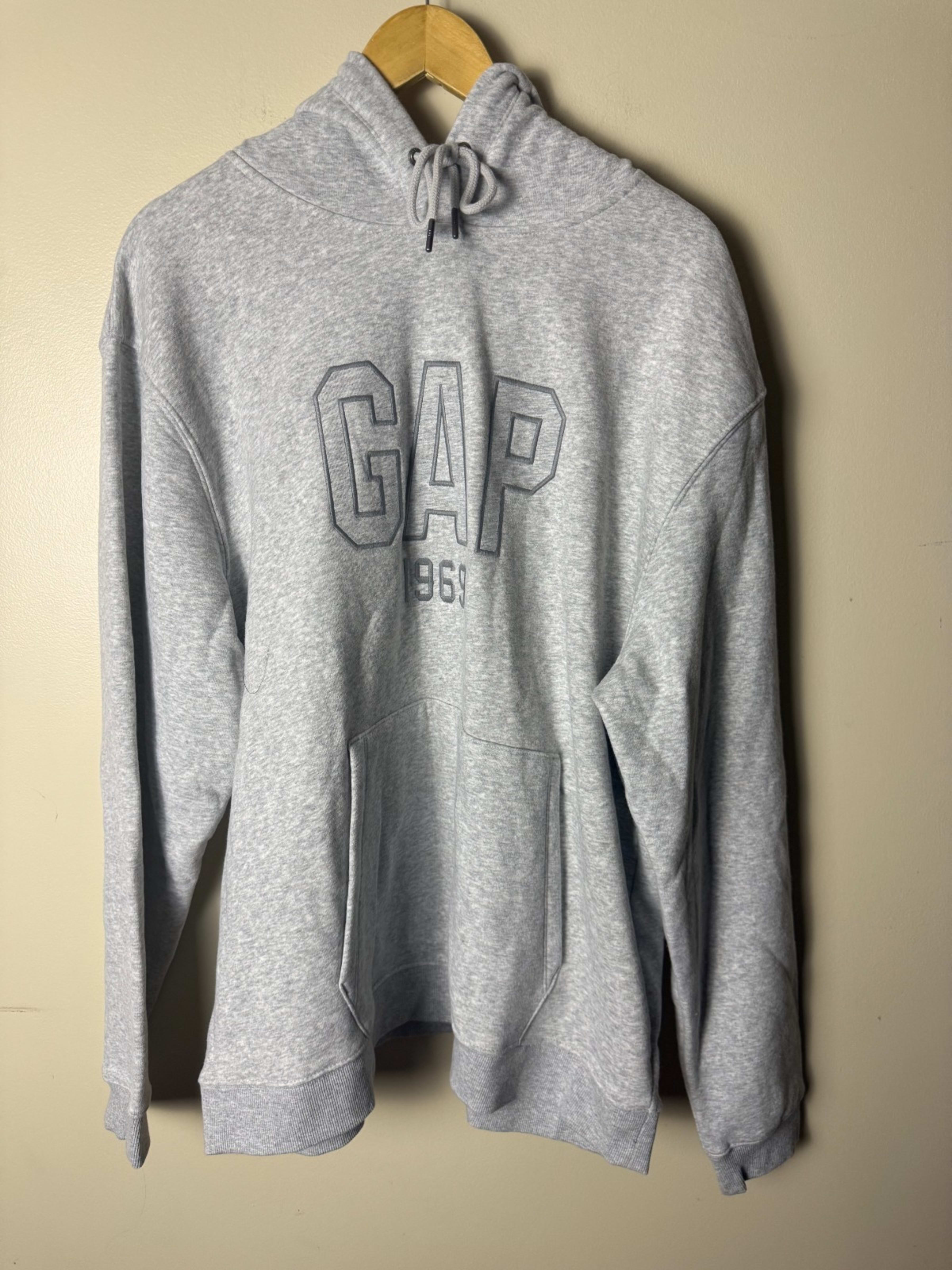 Gap Hoodie Pullover Sweatshirt Gray Embroidered Spell Out Mens XL