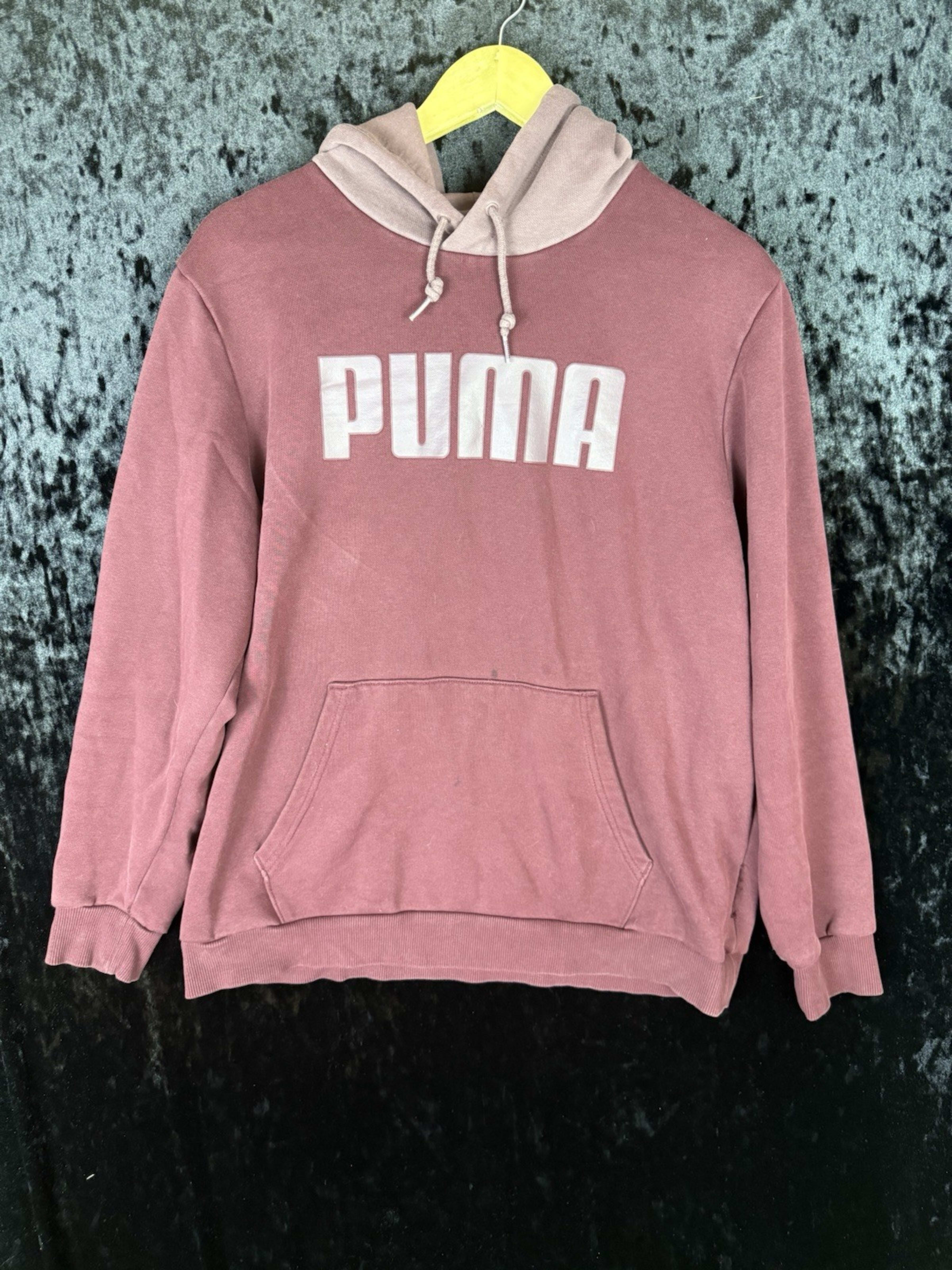 Puma Hoodie Mens L Pink Logo Graphic Pullover Sweatshirt Casual Activewear