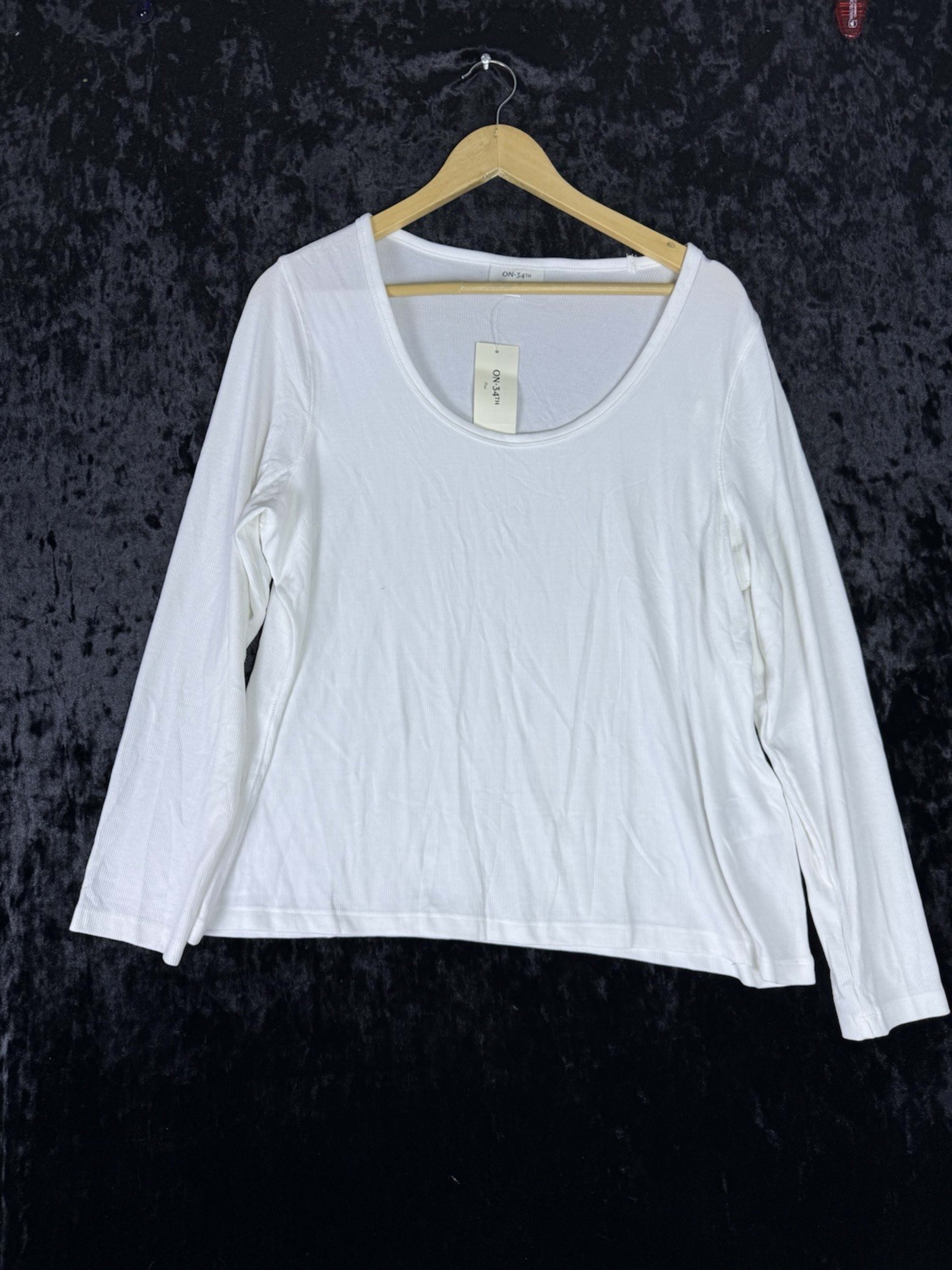 ON 34th Long Sleeve Ribbed Knit Top Shirt Womens 1X White Office New