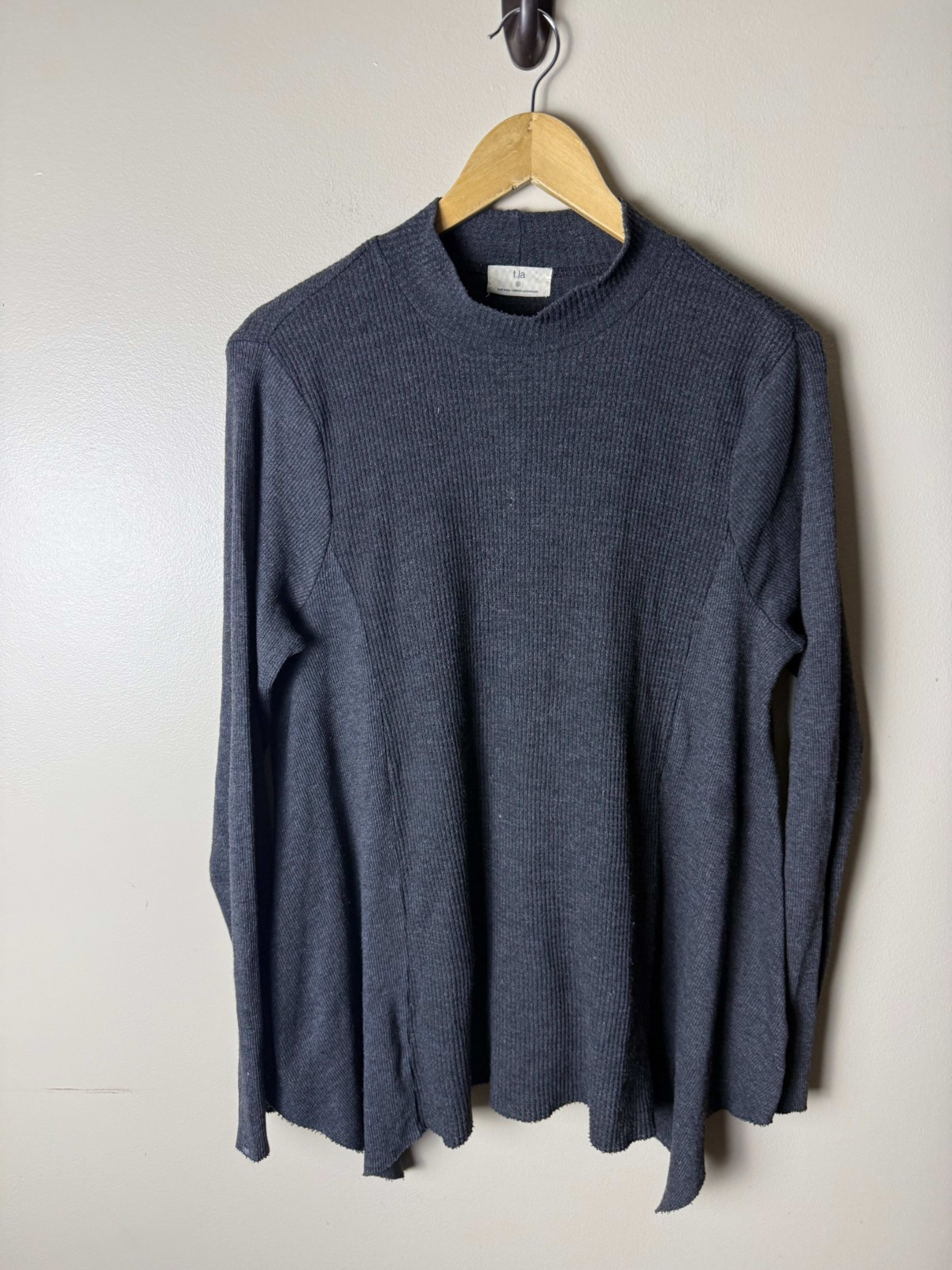 T.La Anthropologie Charcoal Gray Waffle Knit Mock Neck Pullover Top Womens S