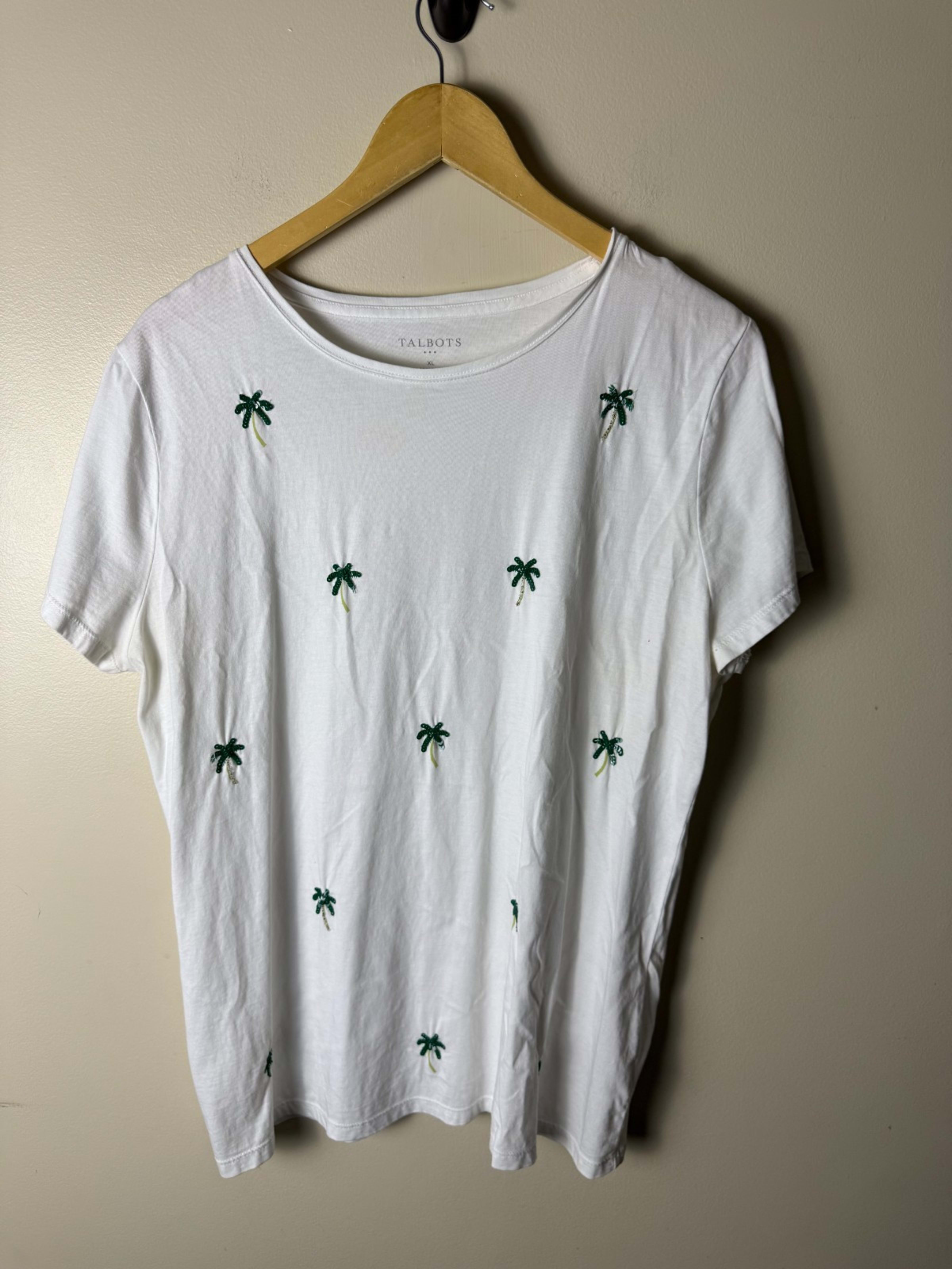 Talbots Tee White Palm Tree Short Sleeve T Shirt Womens XL Casual