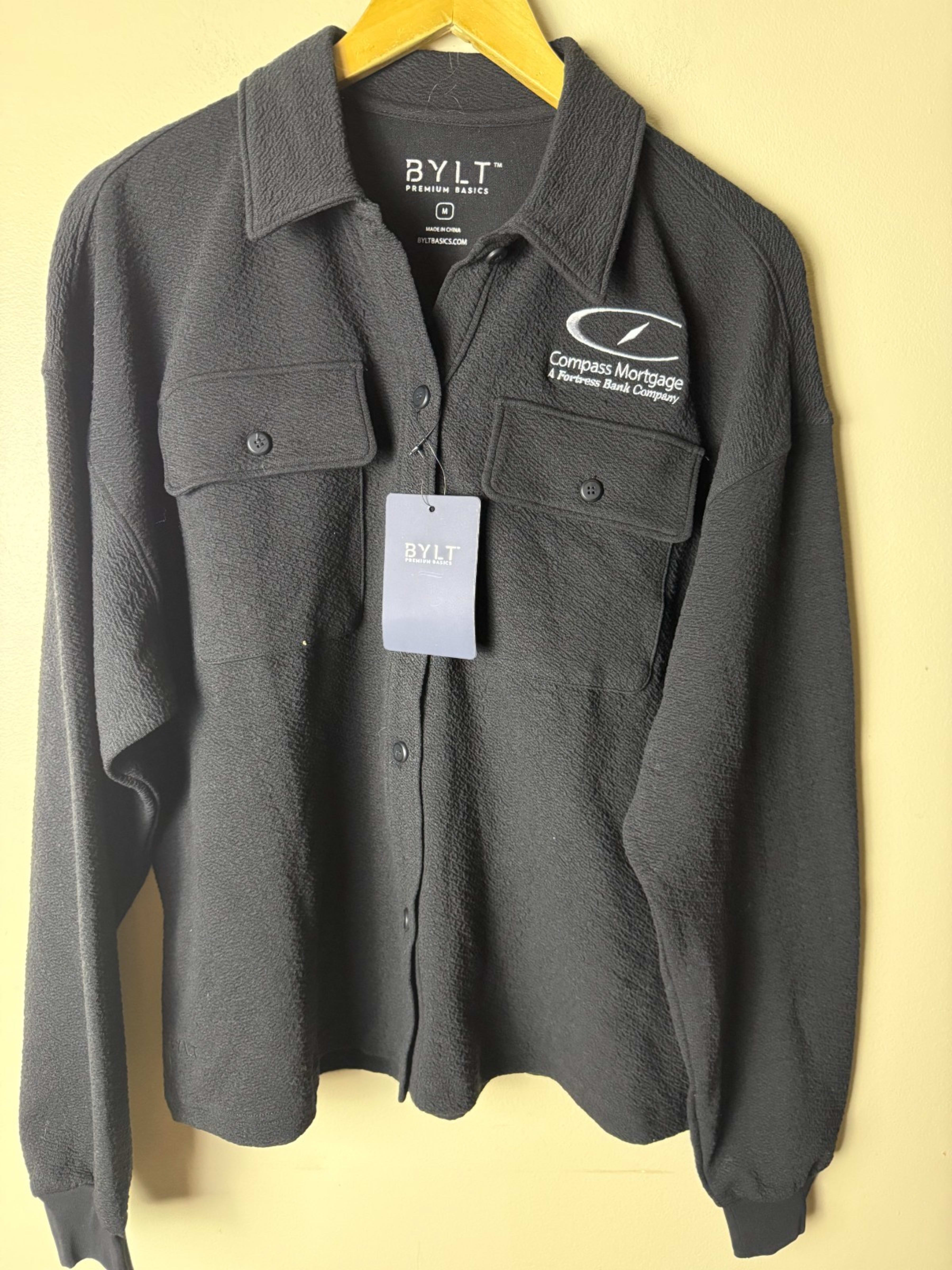 BYLT Premium Basics Mens M Black Button Down Jacket Shacket Pockets Embroidered