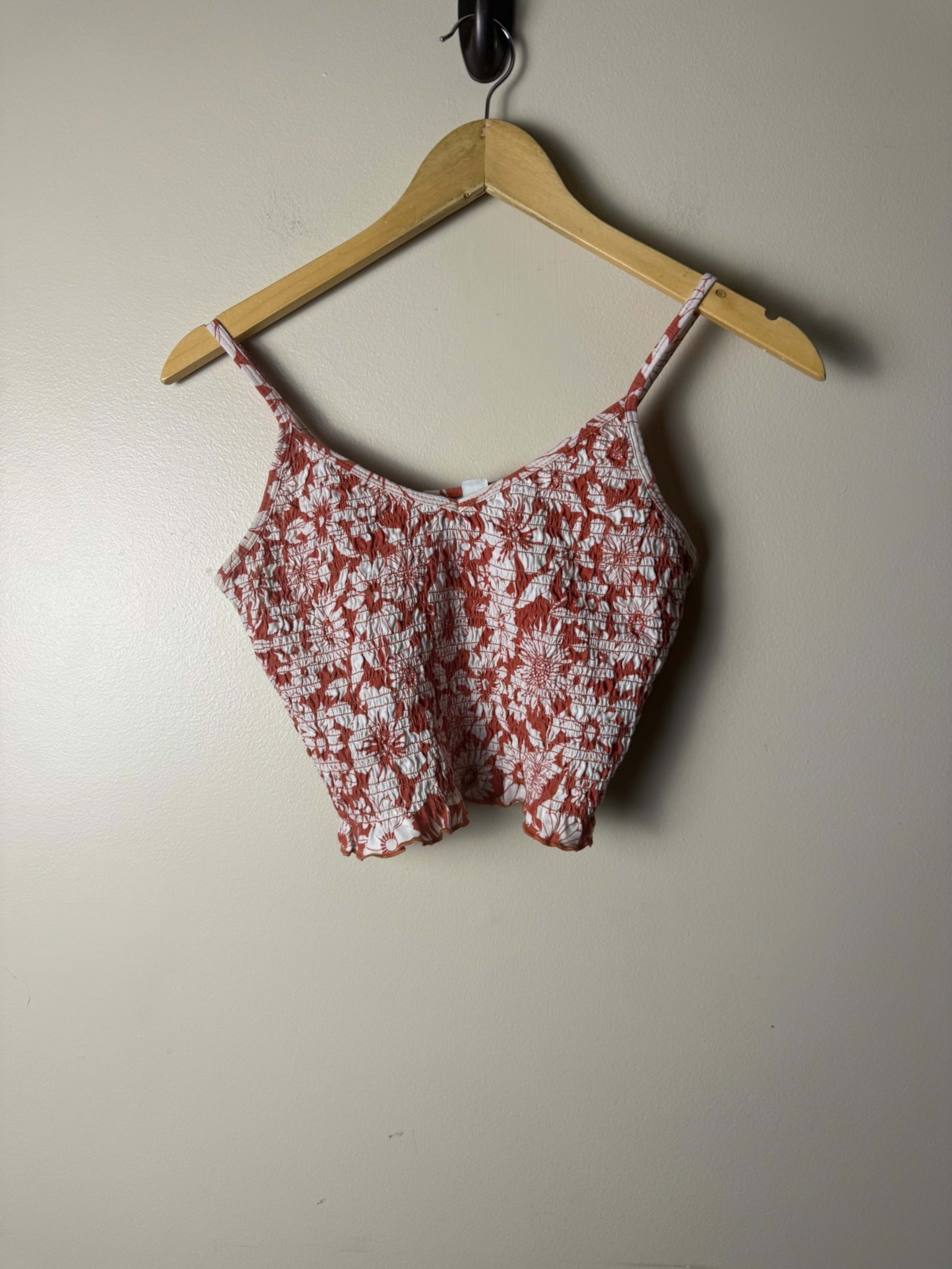 American Eagle Cropped Cami Tank Top Womens M Orange Floral Print AOP Boho