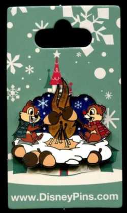 Chip and Dale Roasting Acorns bir Fire Holiday Christmas 2016 Disney Pin