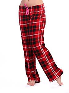 Totally Pink Women's Warm and Cozy Plush Pajama Bottoms (Small, Red Plaid)