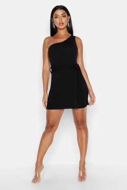 One Shoulder Belted Bodycon Dress | Boohoo
