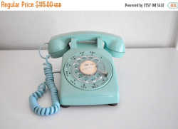 ON SALE Vintage Blue Rotary Phone Telephone Bell by CardinalCache