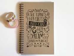 Writing journal, spiral notebook, cute diary, small sketchbook memory book - She turned her cants into cans and her dreams into plans, quote