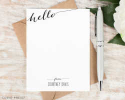 Personalized Note Card Set / Flat Personalized Stationary / Hello Stationery Personalized Notecards / Personalised // SLANTED HELLO