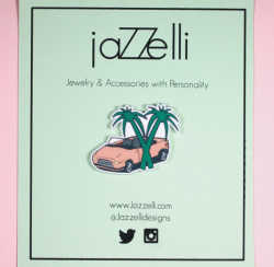 Pink Convertible Car and Palm Tree Pin / Brooch by JazzelliDesigns