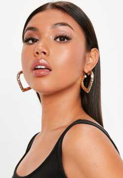 Gold Look Bamboo Heart Hoop Earrings | Missguided