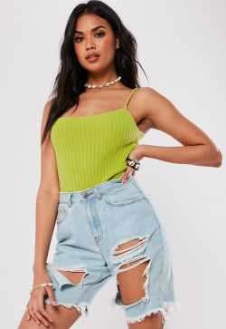 Lime Rib Square Neck Crop Top | Missguided