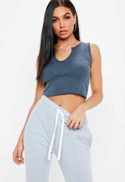 Blue V Neck Sleeveless Crop Top | Missguided