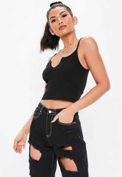 Black Notch Neck Ribbed Cami Top | Missguided