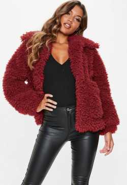 12 Tall Red Boxy Shaggy Borg Teddy Jacket | Missguided