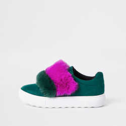 Size 8 Green faux fur velcro trainers - Plimsolls & Trainers - Shoes & Boots - women