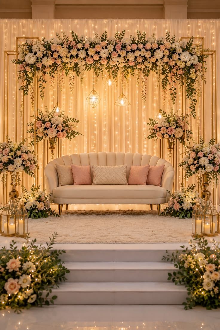 🌸 Elegant Blush Pink & White Wedding Stage Decoration
