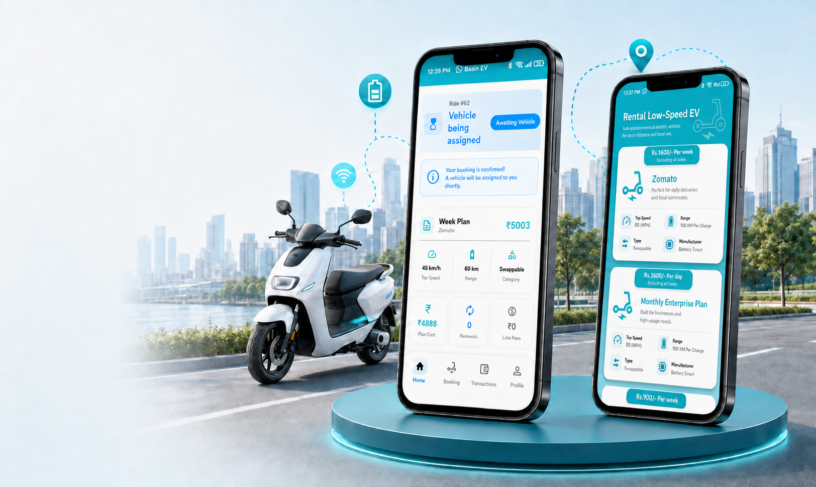 BALIN fleet management mobile apps with electric scooter and live GPS tracking