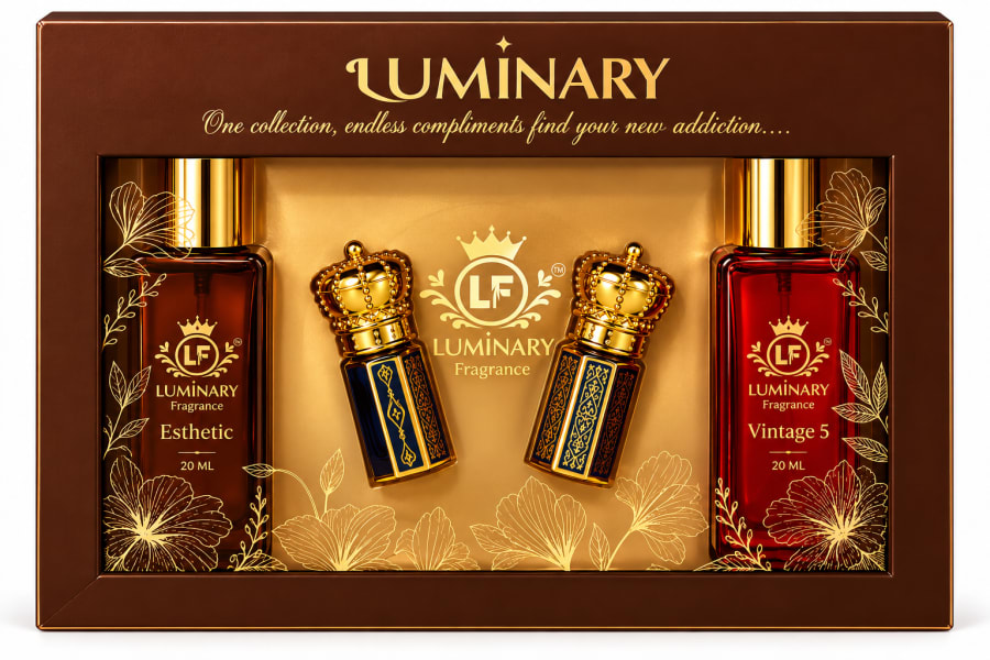 Luminary Signature Gift Set, Classic Brown (2 Perfumes + 2 Attars)