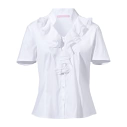 Bluse 1/2-Arm, V-Ausschnitt und Rüsche Basler weiss