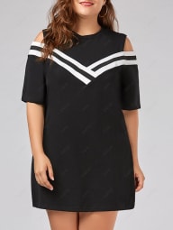 Plus Size Stripe Panel Cold Shoulder T-shirt Dress