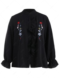 Floral Embroidered Flounce Shirt