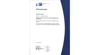 Prüfungszeugnis der IHK