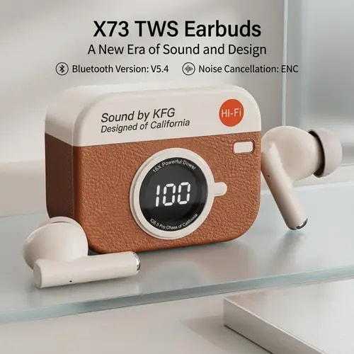 X73 TWS Wireless Earbuds – Sound by KFG, Digital Battery Display & Retro Camera Design - 4