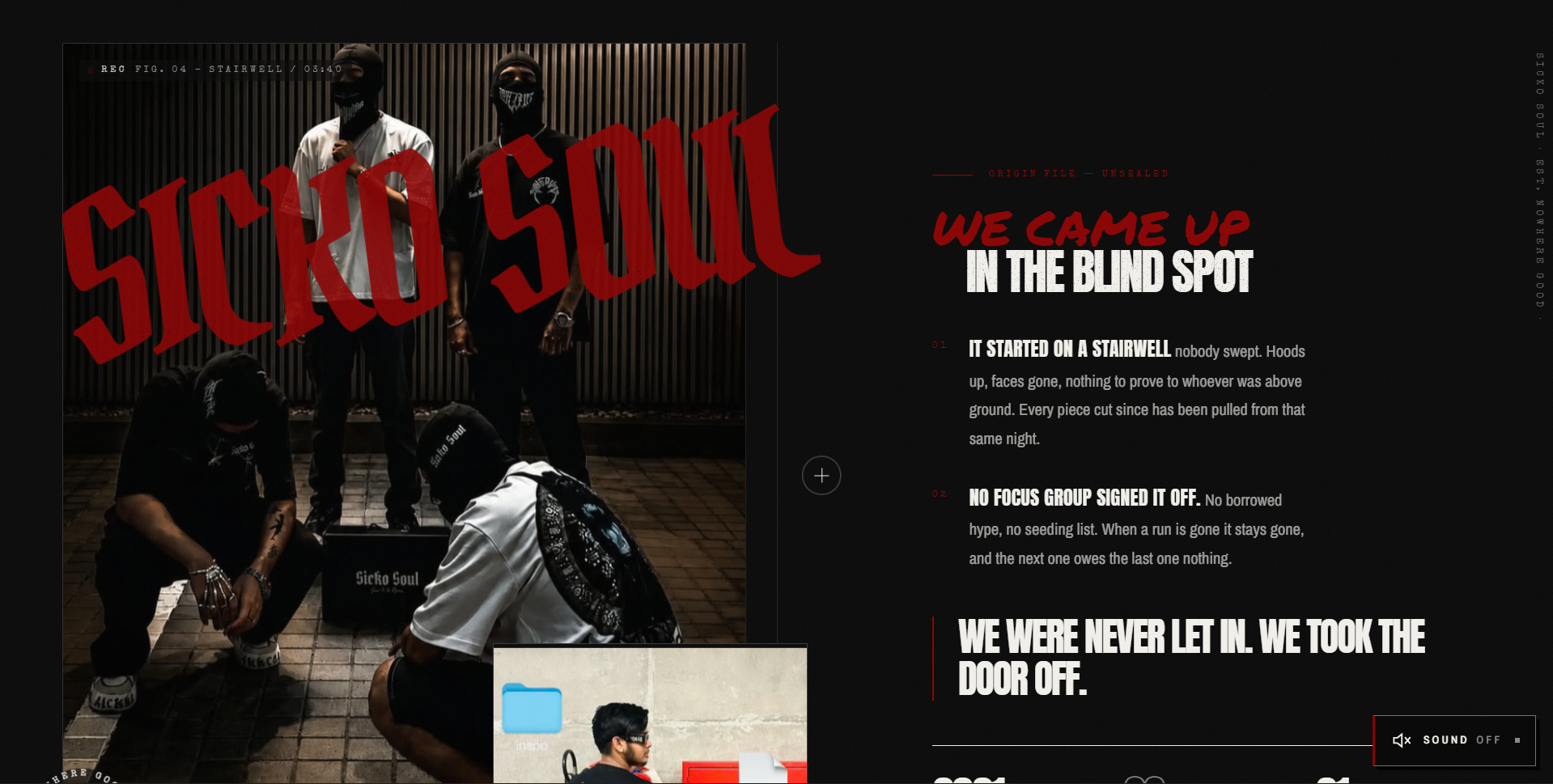 Full original screenshot of the Sicko Soul streetwear website design