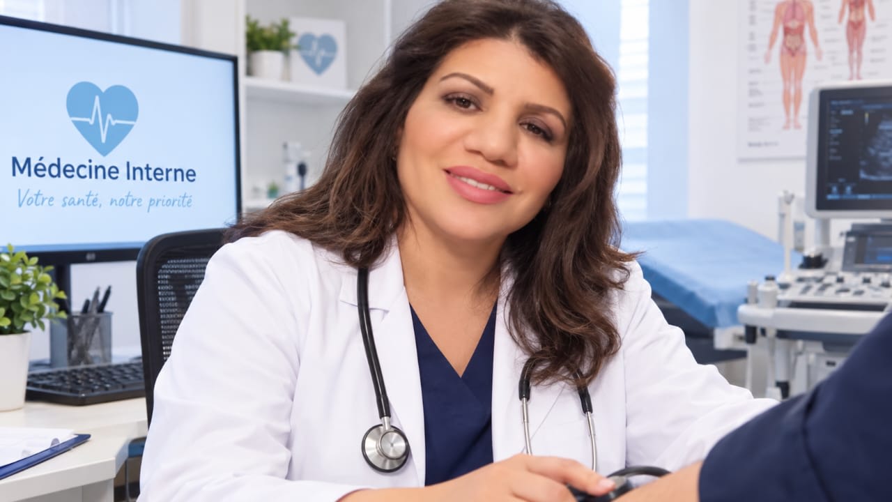 Docteure spécialiste en médecine interne dans son cabinet médical