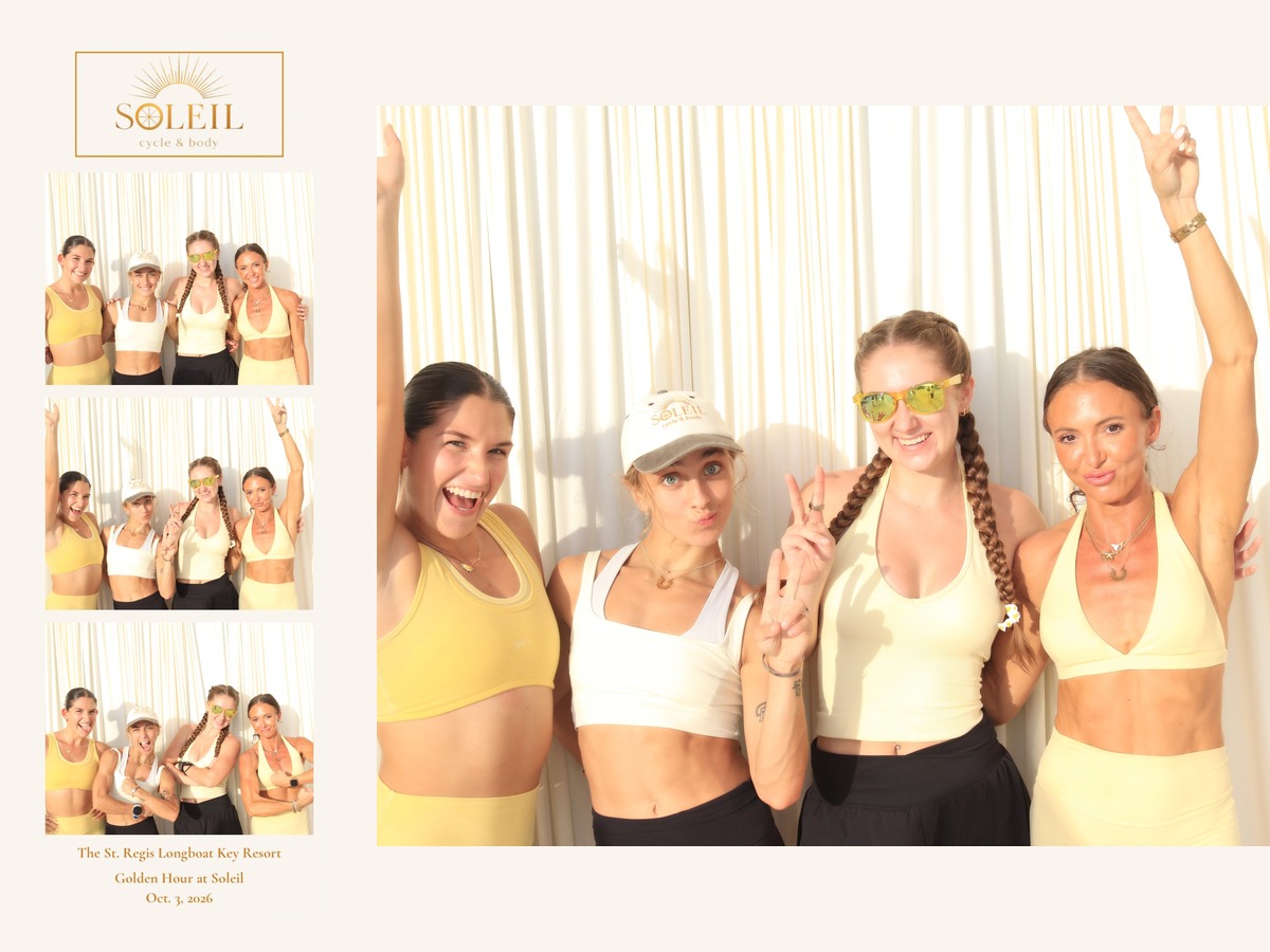 Branded photo strip with client logo beside guests at a Tampa Bay corporate brand activation