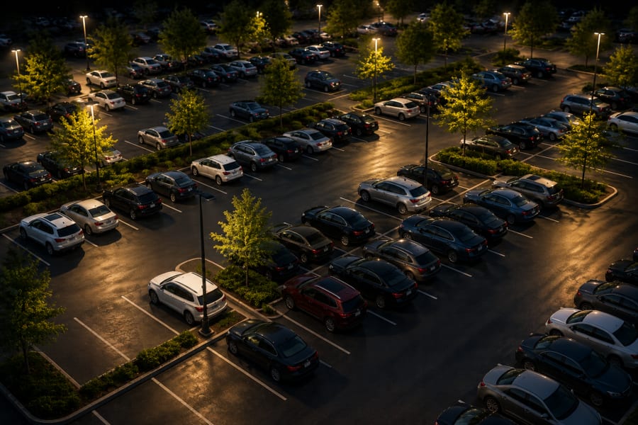 Technology-enabled commercial parking operation viewed from above
