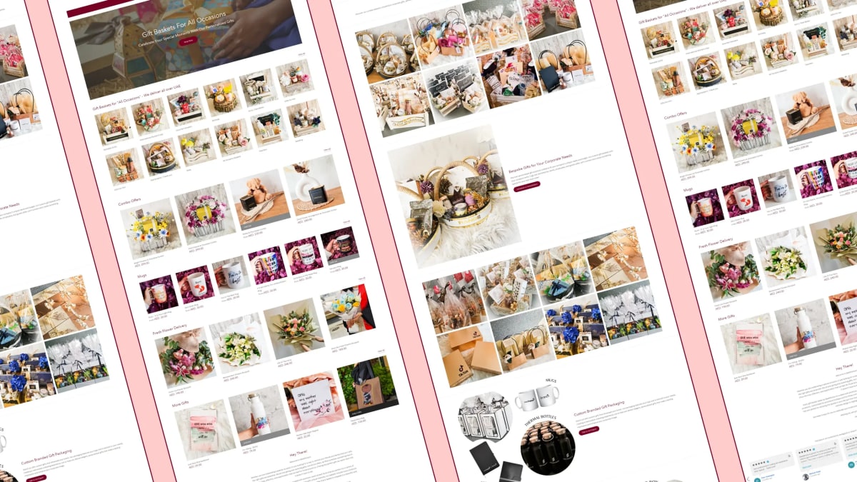 Baskilicious Shopify homepage — gift ecommerce store with occasion-based collection layout and mobile-first UX by BK Web Designs