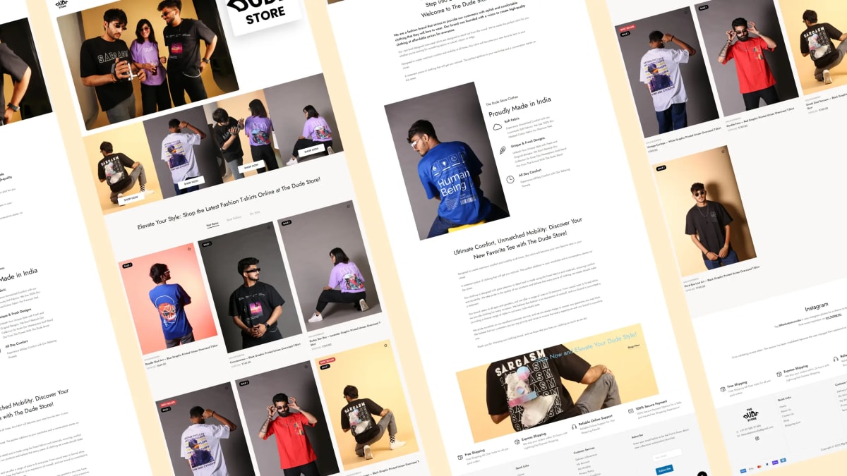 Clothing store website design for The Dude Store — premium apparel ecommerce with minimal UI and drop-based product releases by BK Web Designs