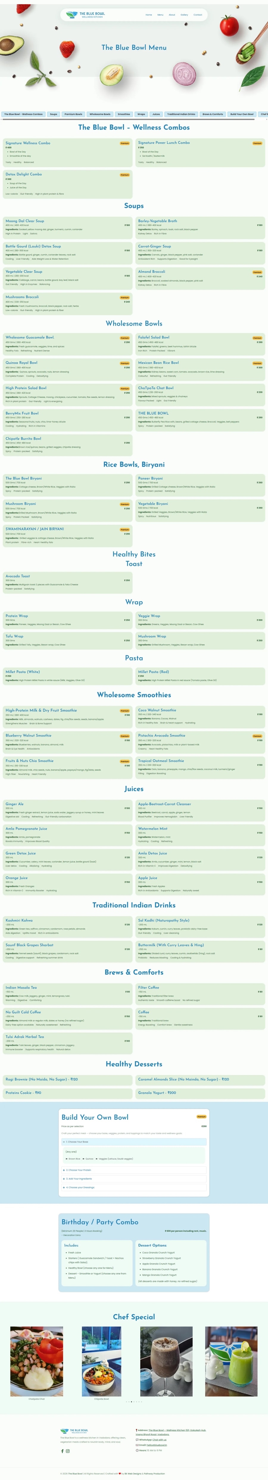QR-based digital menu design for a healthy food restaurant — mobile-friendly menu page with categories, dish descriptions, and brand styling by BK Web Designs