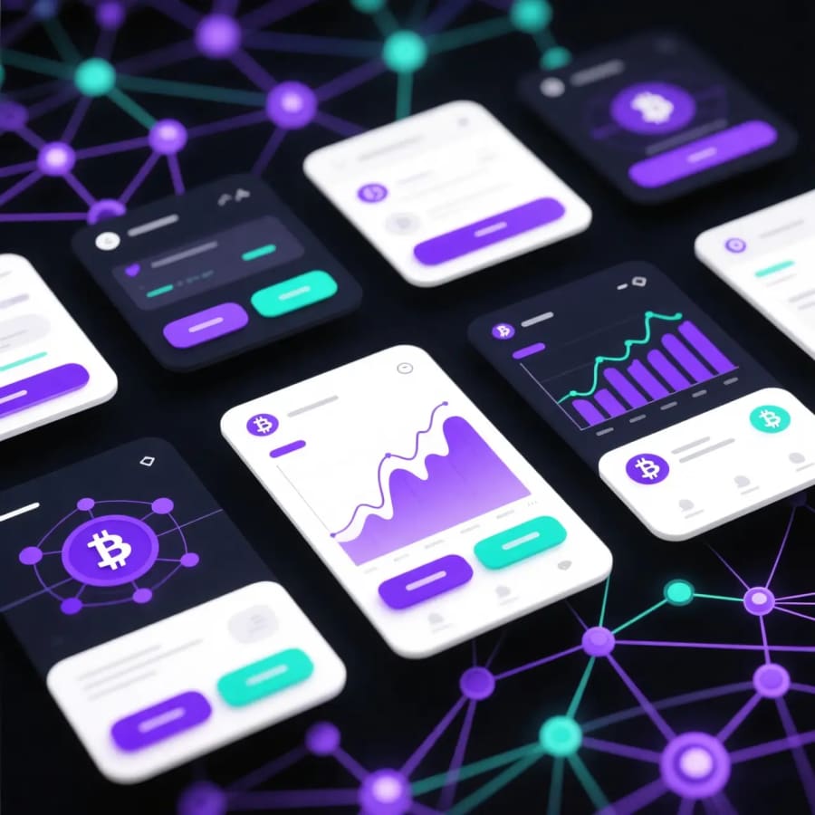 Mobile web3 website design — CrossChainIQ responsive cross-chain fee tool on smartphone with dark mode UI