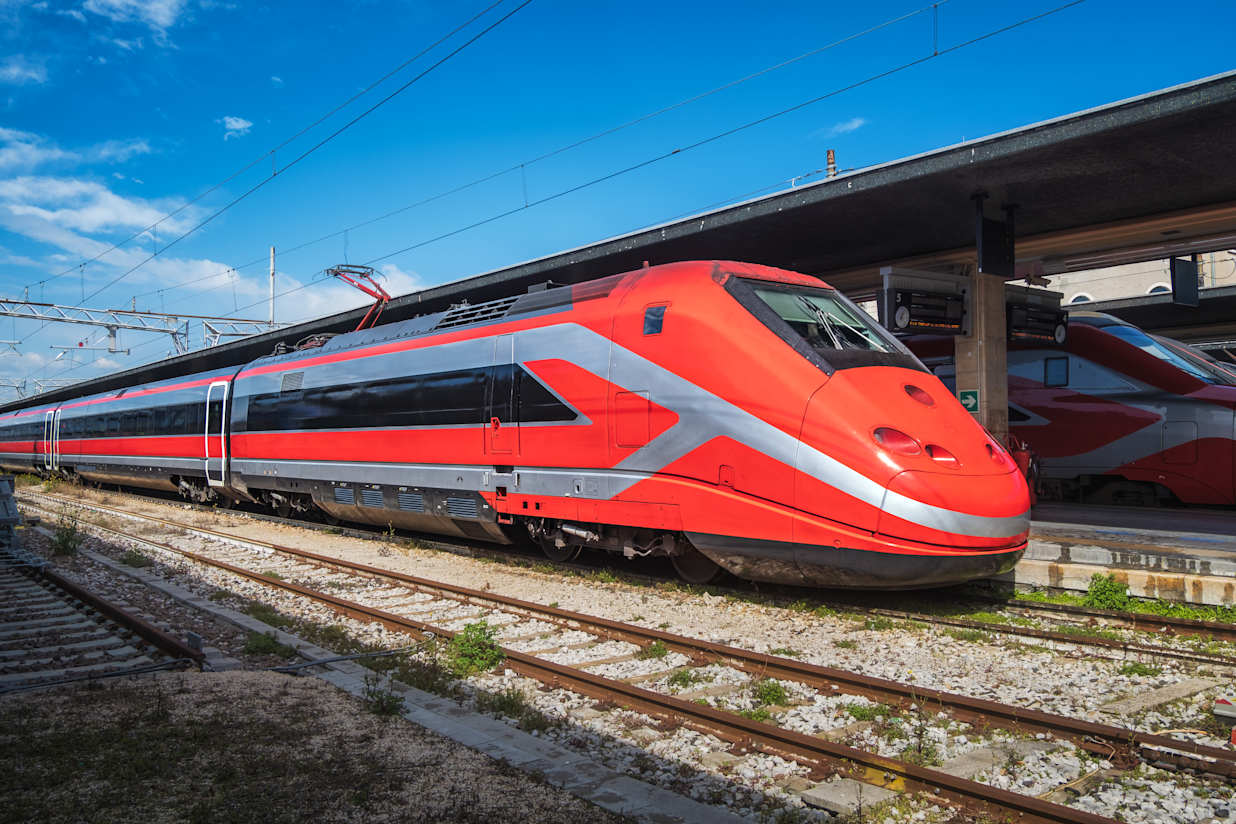 High speed train on the train station at sunny day Venice, Italy