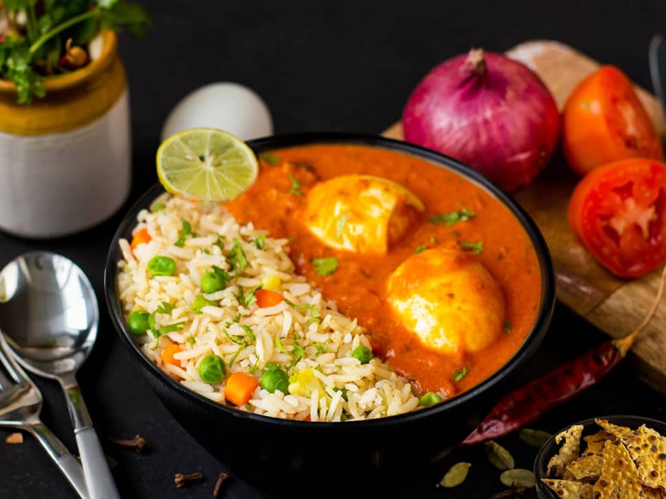 Masala Egg Curry & Vegetable Pulao
