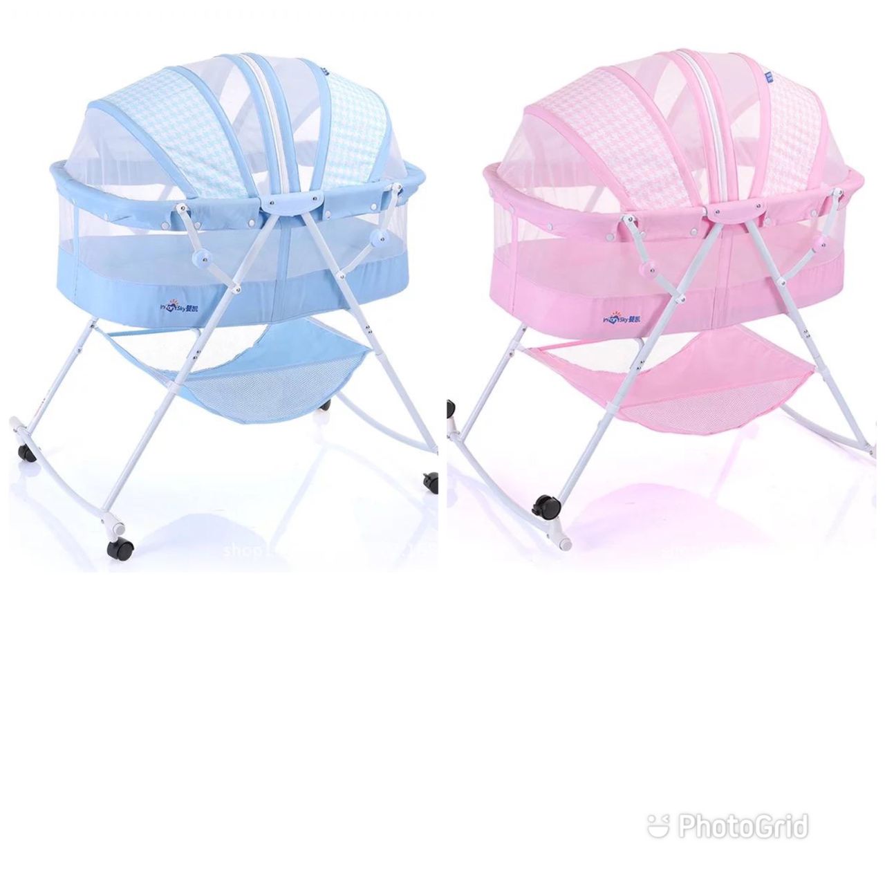 Pink baby bassinet with canopy & wheels hot sale