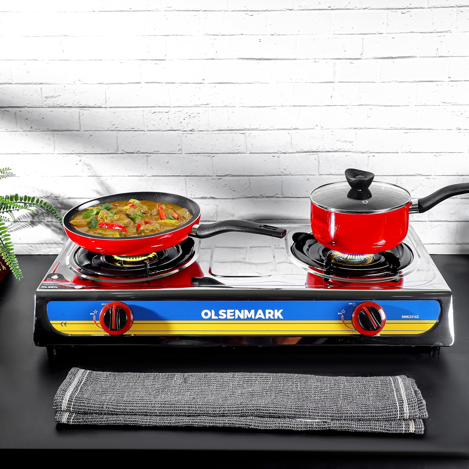 Olsenmark Stainless Steel Double Burner Gas Stove