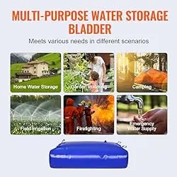 VEVOR 540L/142.65 Gallon Water Storage Bladder, Water Tank, 1000D Blue PVC Collapsible Water Storage Containers, Large Capacity Soft Water Bag,Water Bladder,Fire Prevention,Camping,Emergency Water Use