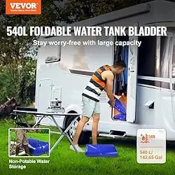 VEVOR 540L/142.65 Gallon Water Storage Bladder, Water Tank, 1000D Blue PVC Collapsible Water Storage Containers, Large Capacity Soft Water Bag,Water Bladder,Fire Prevention,Camping,Emergency Water Use