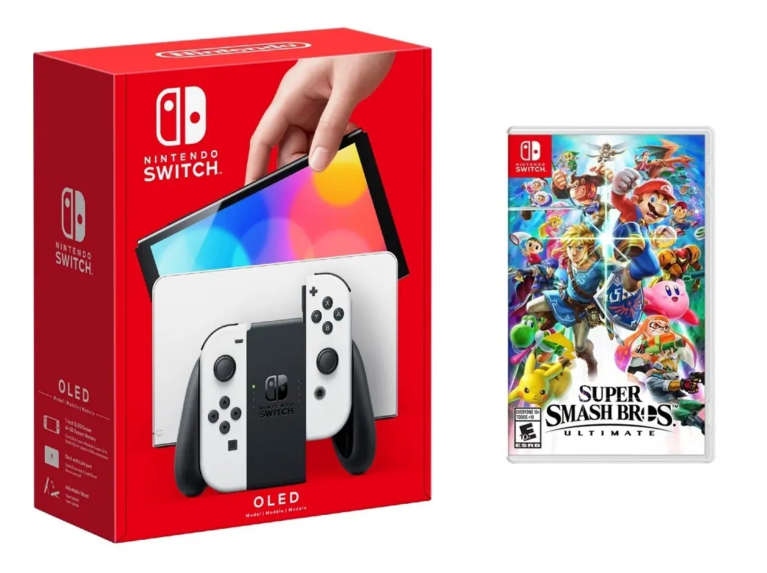 Nintendo - Switch OLED White + Super Smash Bros BUNDLE